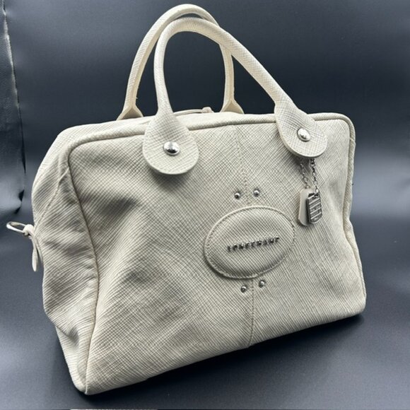 Longchamp Handbags - Longchamp Quadri Leather 2Way Crossbody Satchel Cream Off White EUC
